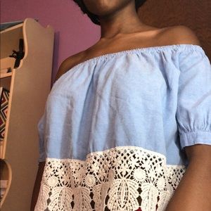 Off The Shoulder Jean Top with Lace